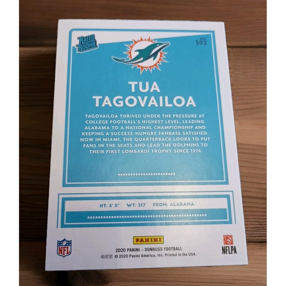 Tua Tagovailoa 2020 Panini Donruss Rated Rookie RC #302 Miami Dolphins Football - Picture 2 of 2